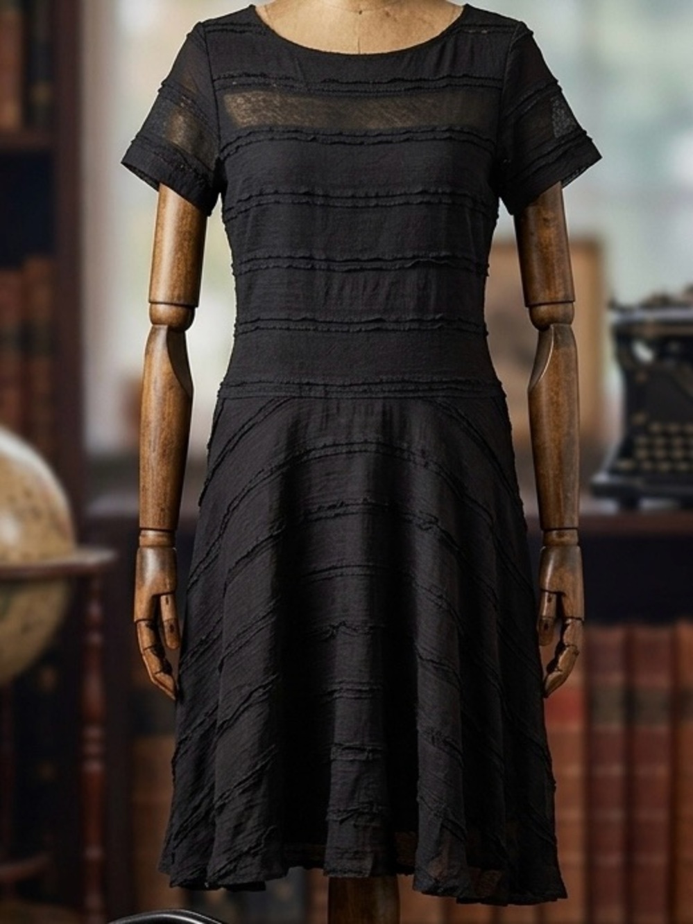 NWT Sangria Black Mesh Illusion A-Line Midi Dress Size 14